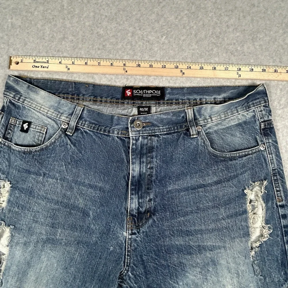 Southpole Jeans Mens Size 40x32 Blue Distressed Tapered Moto Acid‎ Wash VTG Y2K